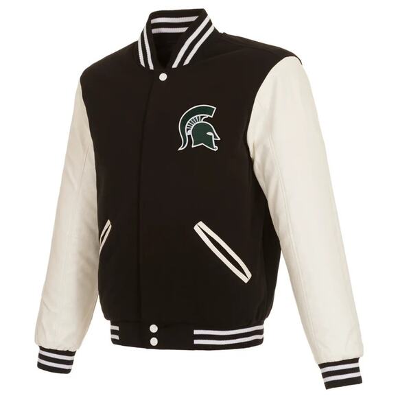 Michigan State University Reversible Fleece Jacket with Faux Leather Sleeves - Picture 4 of 5